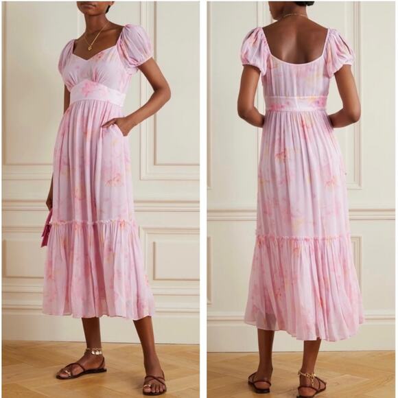 NEW LoveShackFancy Pink Floral Angie Midi Dress 6 - Picture 2 of 14